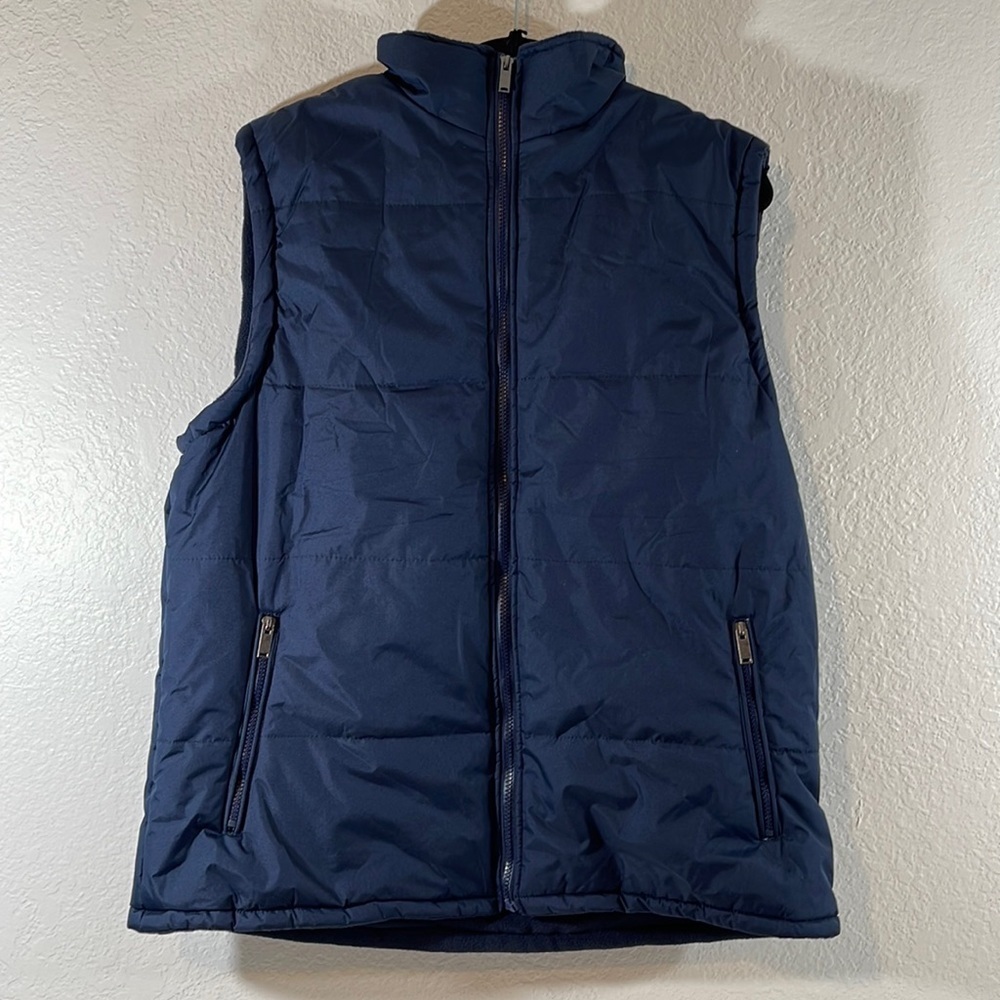 Vigo Navy Blue Front Zip Vest 100% Nylon Zip Pockets Size 2XL